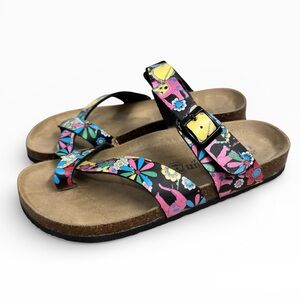 Maibulun Black Garden Buckle Sandals Floral Print Size EU 41 US 9.5-10